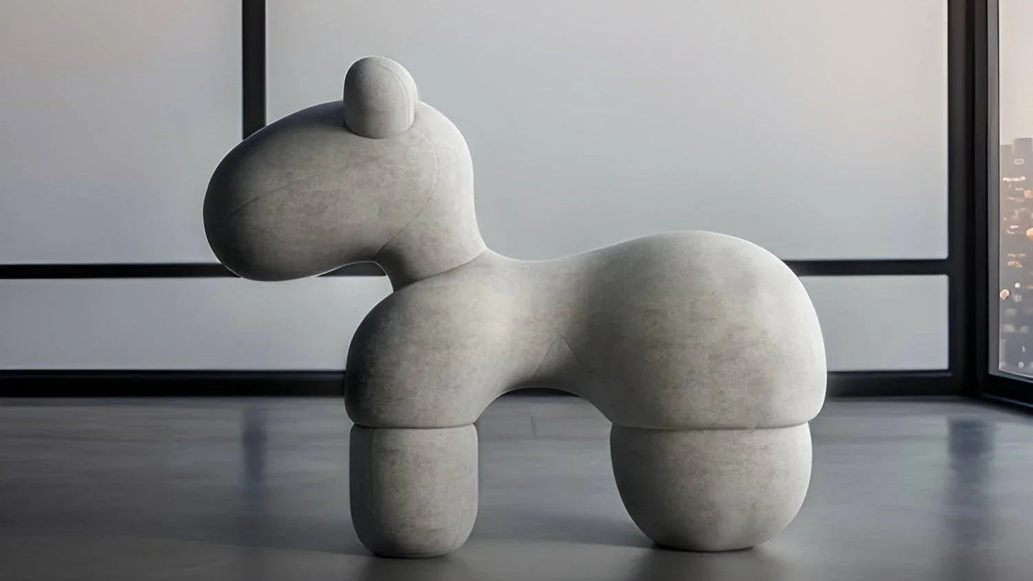 Valyou showroom display featuring modern contemporary furniture, including playful sculptural pieces and a Feathers sectional brochure, ideal for high-end furniture stores in Los Angeles.