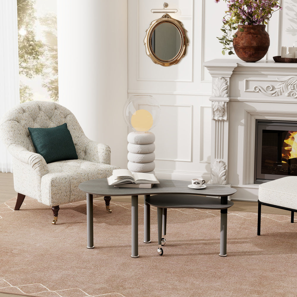 Rotatable Modern Round Wood Coffee Table for Living Room with Easy Assembly