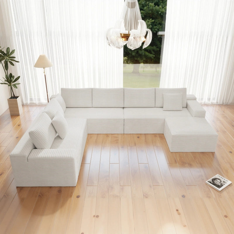 Flexo Corduroy Modular 6-Seat Sectional Couch with ottoman