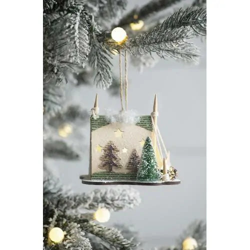 Set of 6 Light Up Cardboard Tent Ornaments with Tree and Star Cutouts