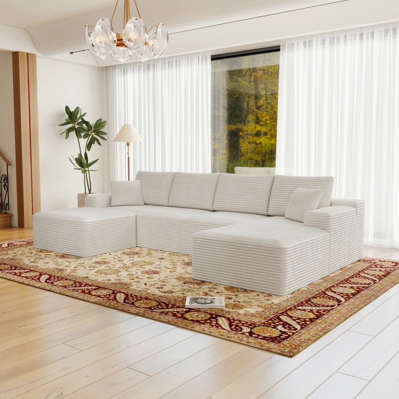 Flexo Corduroy Modular U-Shaped Sectional with Chaise and Ottoman