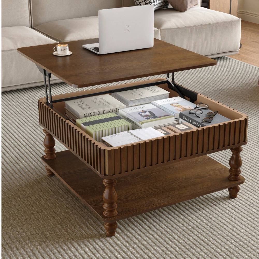 31.5'' Square Fluted Lift-Top Coffee Table with Hidden and Open Storage