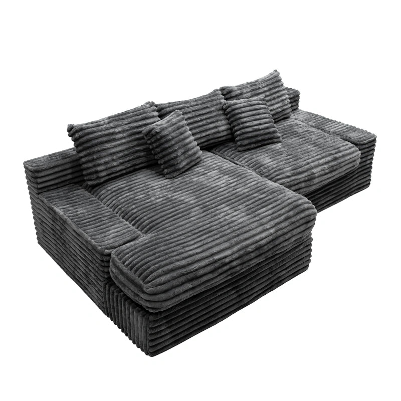 Flexo Corduroy Modular Loveseat Sofa with Chaise-Facing Left