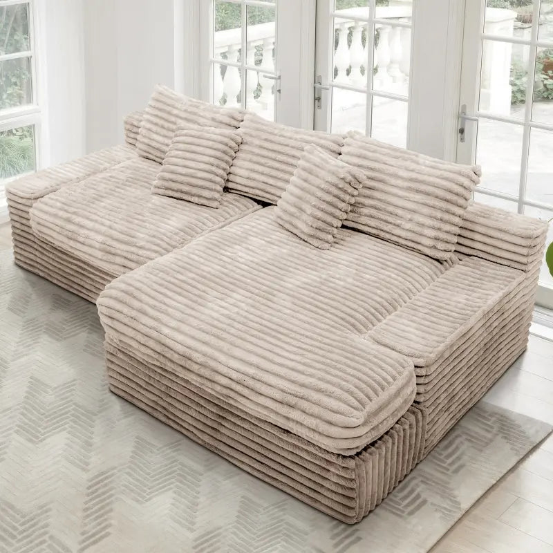 Flexo Corduroy Modular Loveseat Sofa with Chaise-Facing Right