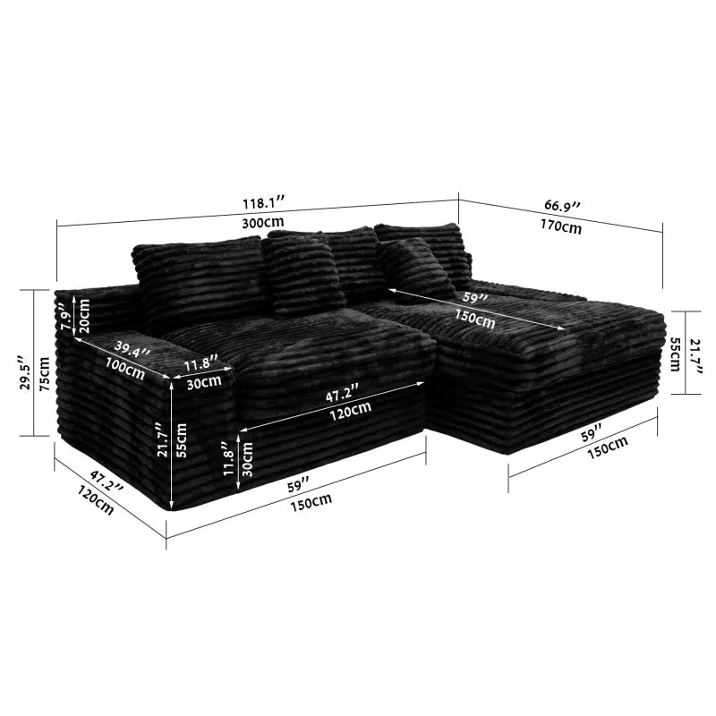 Flexo Corduroy Modular Loveseat Sofa with Chaise-Facing Right