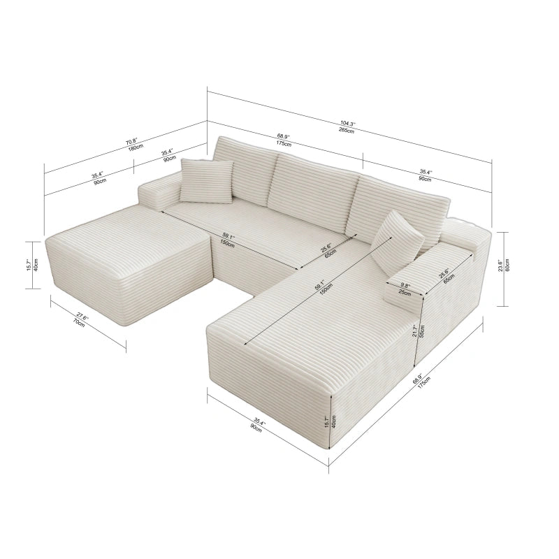 Flexo Corduroy Modular Sectional U-Shaped Sofa with Chaise