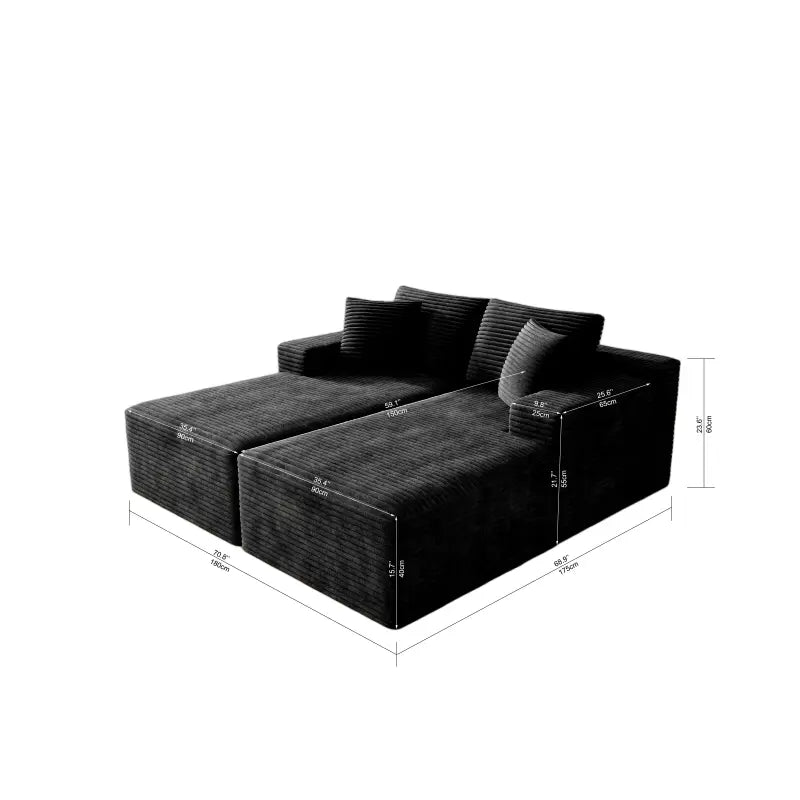 Flexo Corduroy Pet-Friendly Modular Loveseat Sofa with Double Chaise