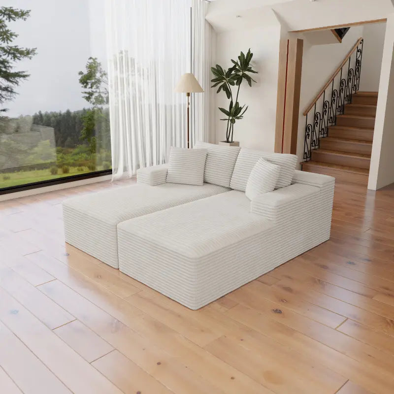 Flexo Corduroy Pet-Friendly Modular Loveseat Sofa with Double Chaise