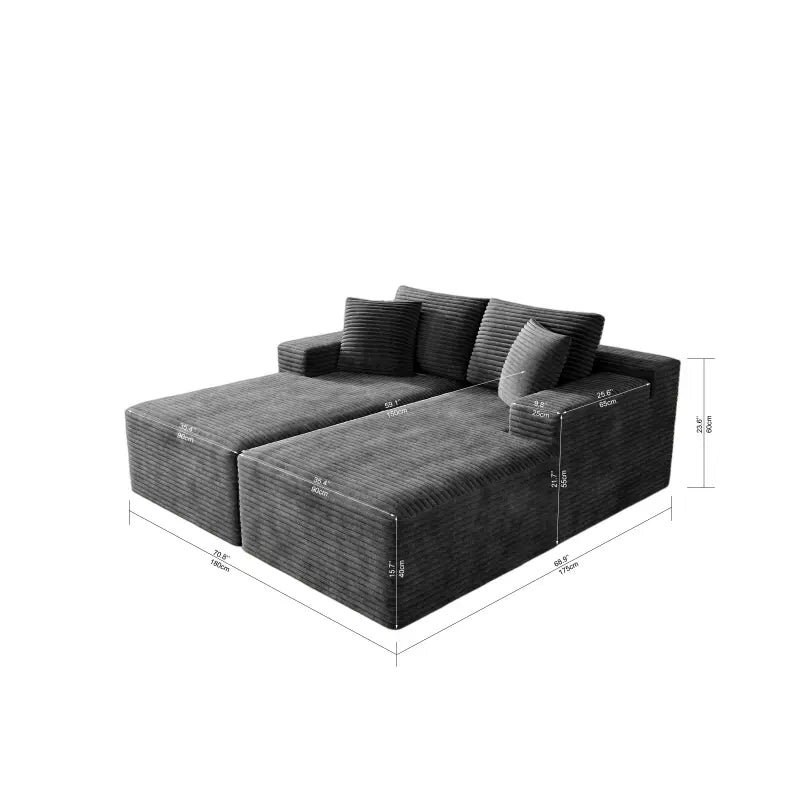 Flexo Corduroy Pet-Friendly Modular Loveseat Sofa with Double Chaise