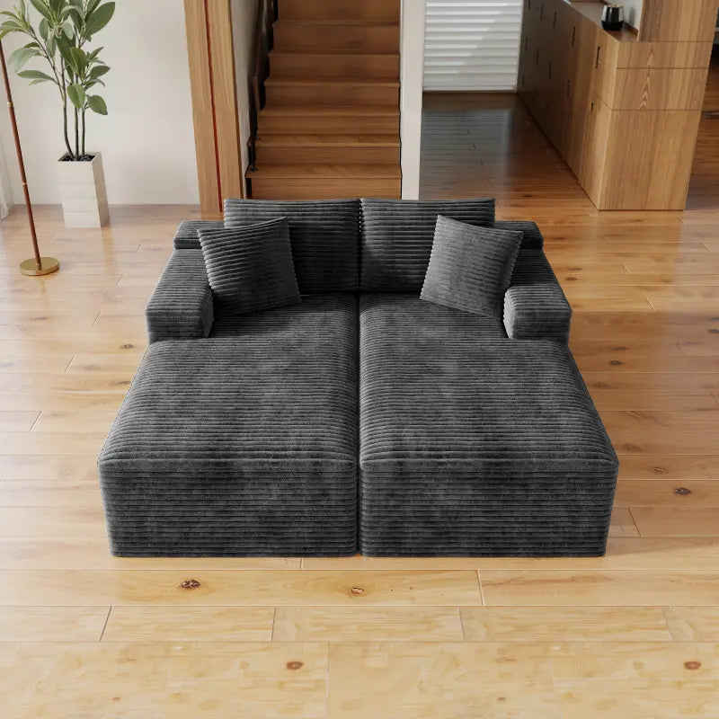 Flexo Corduroy Pet-Friendly Modular Loveseat Sofa with Double Chaise