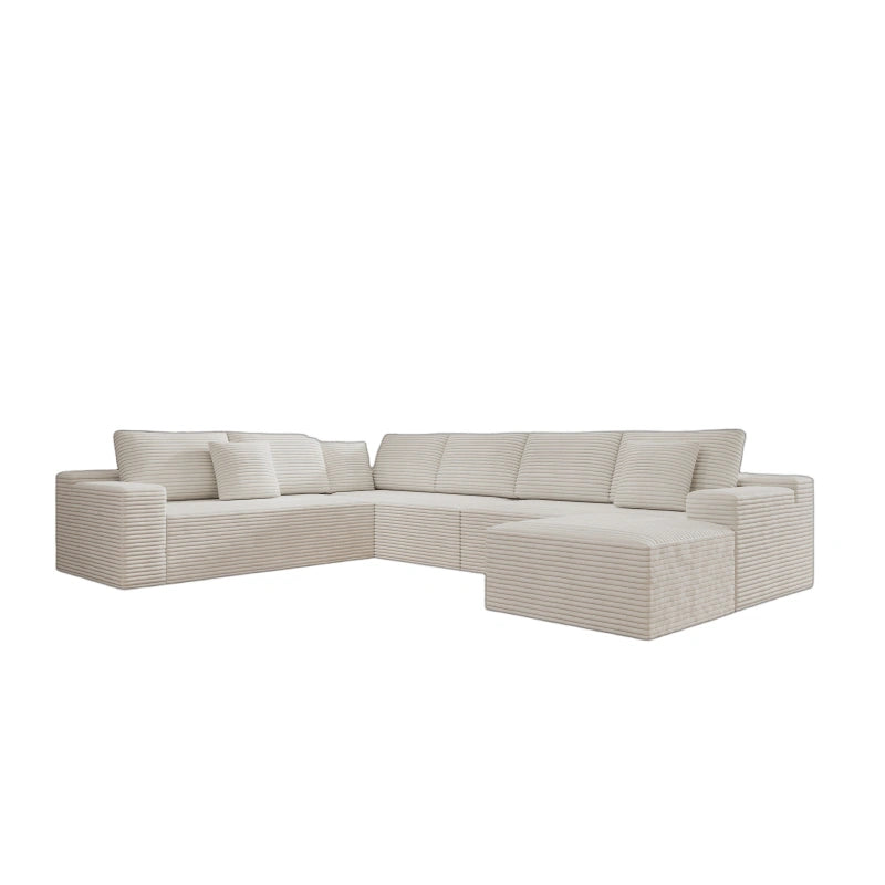 Flexo Corduroy Modular 6-Seat Sectional Couch with ottoman