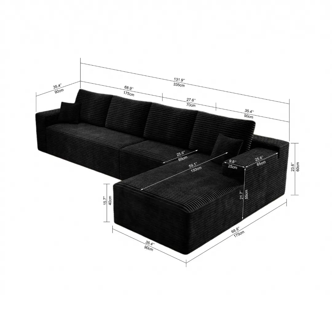 Flexo Corduroy Modular 4-Seat L-Shaped Sectional with Chaise
