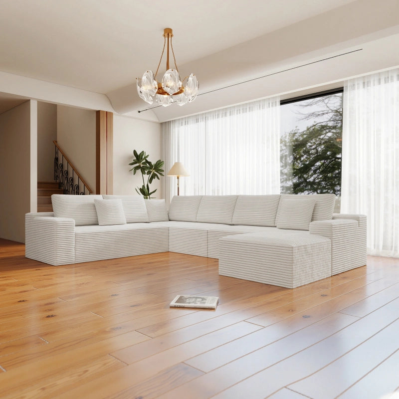 Flexo Corduroy Modular 6-Seat Sectional Couch with ottoman