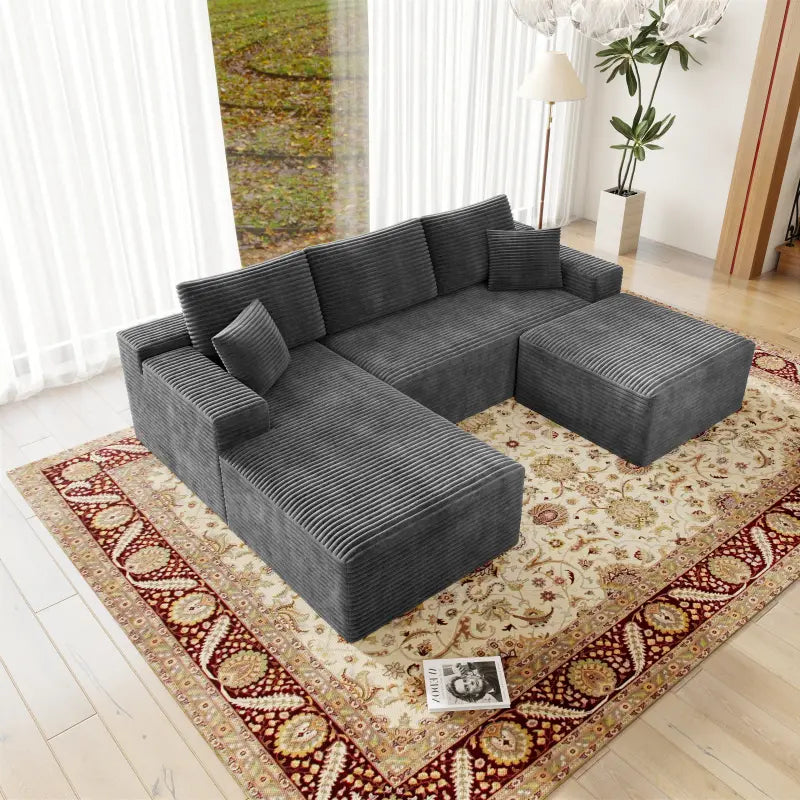 Flexo Cozy Corduroy 3-Seat Sofa with Double Chaise