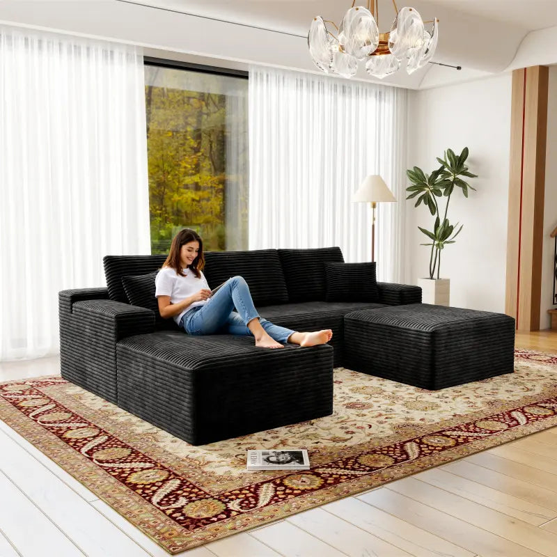 Flexo Cozy Corduroy 3-Seat Sofa with Double Chaise
