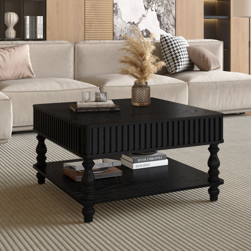 31.5'' Square Fluted Lift-Top Coffee Table with Hidden and Open Storage