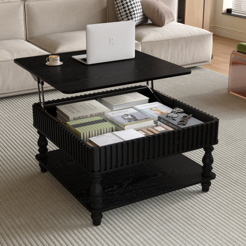 31.5'' Square Fluted Lift-Top Coffee Table with Hidden and Open Storage