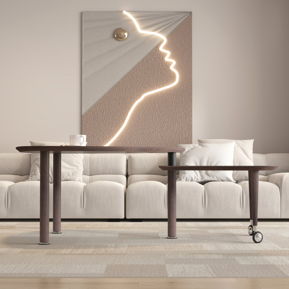 Rotatable Modern Round Wood Coffee Table for Living Room with Easy Assembly