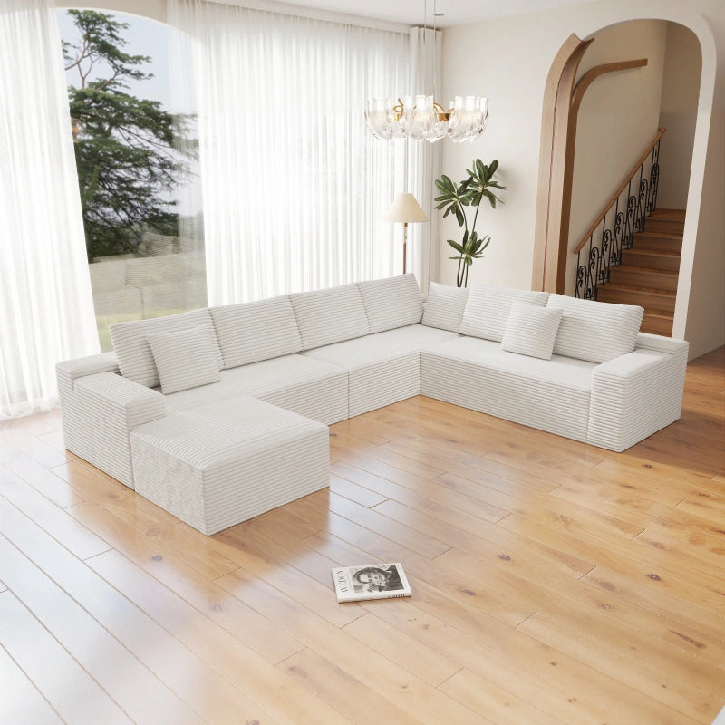 Flexo Corduroy Modular Sectional Couch 6-7 Seat Sofa