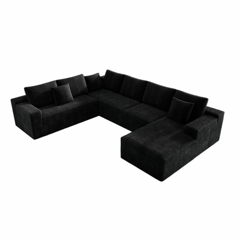 Flexo Corduroy Modular 6-Seat Sectional Couch with Lounge Chaise