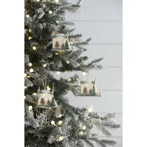 Set of 6 Light Up Cardboard Tent Ornaments with Tree and Star Cutouts