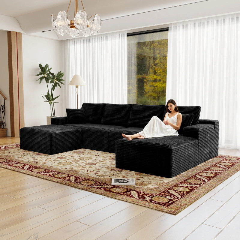 Flexo Corduroy Modular U-Shaped Sectional with Chaise and Ottoman