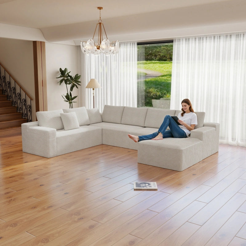 Flexo Corduroy Modular 6-Seat Sectional Couch with ottoman