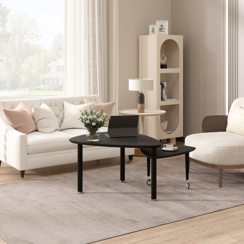 Rotatable Modern Round Wood Coffee Table for Living Room with Easy Assembly