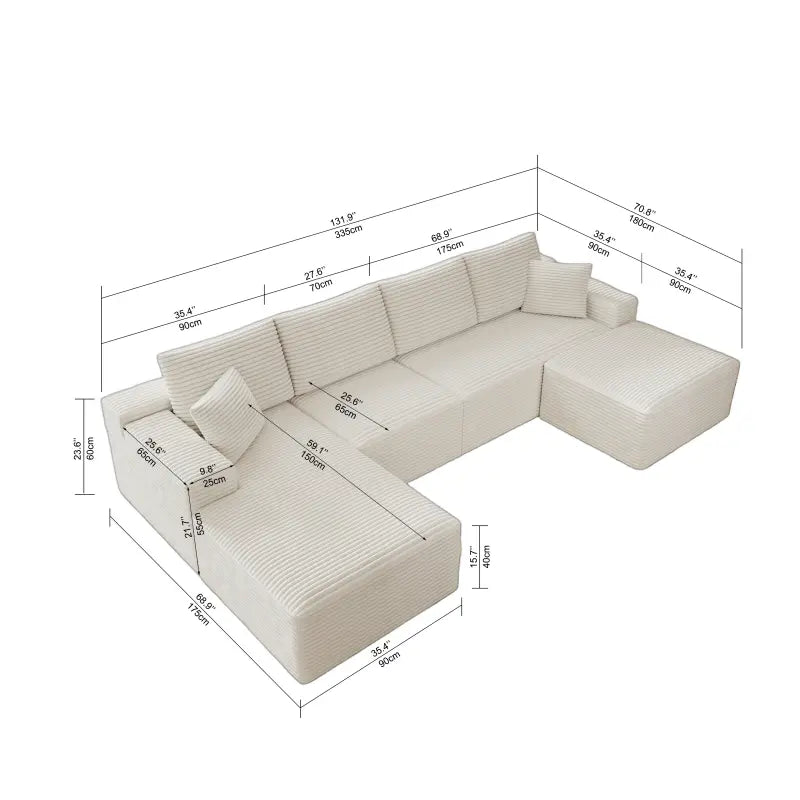 Flexo Corduroy Modular Sectional U-Shaped Sofa with Ottoman
