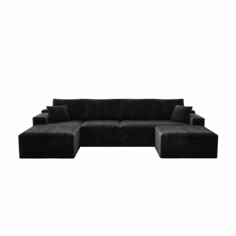 Flexo Corduroy Modular Sectional U-Shaped Sofa with Ottoman