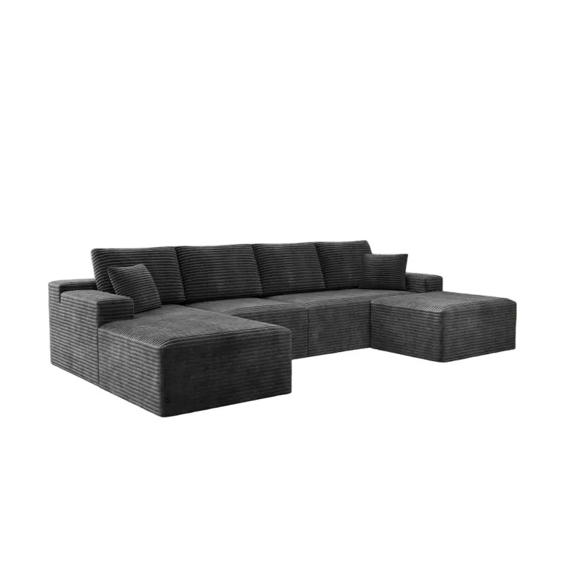 Flexo Corduroy Modular Sectional U-Shaped Sofa with Ottoman
