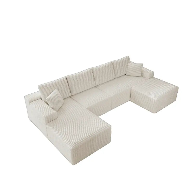 Flexo Corduroy Modular Sectional U-Shaped Sofa with Ottoman