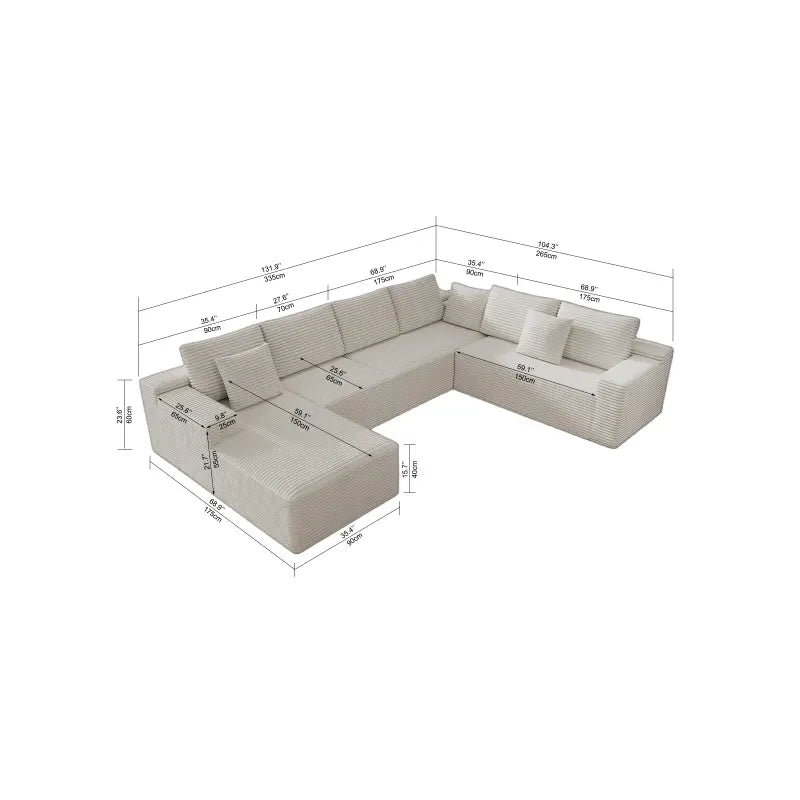 Flexo Corduroy Modular Sectional Sofa with Chaise 5-6 Seats