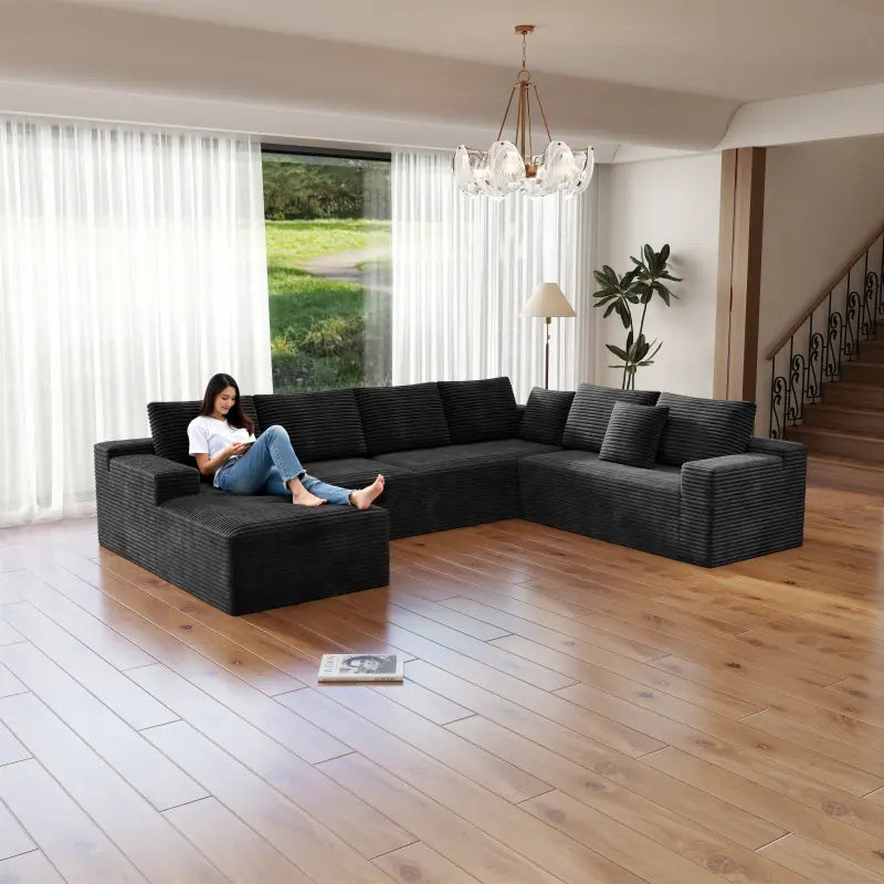 Flexo Corduroy Modular Sectional Sofa with Chaise 5-6 Seats