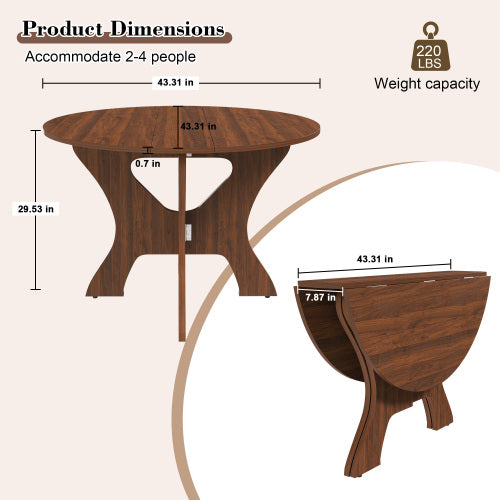 43'' Folding MDF Dining Table with Walnut Veneer for Indoor and Outdoor Use