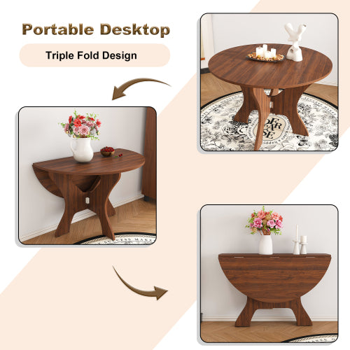 43'' Folding MDF Dining Table with Walnut Veneer for Indoor and Outdoor Use