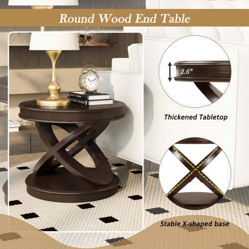 44'' Wood Oval Coffee Table with Open Storage and X-Shaped Base