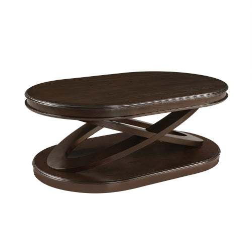 44'' Wood Oval Coffee Table with Open Storage and X-Shaped Base