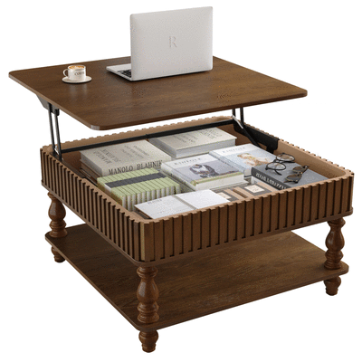 31.5'' Square Fluted Lift-Top Coffee Table with Hidden and Open Storage