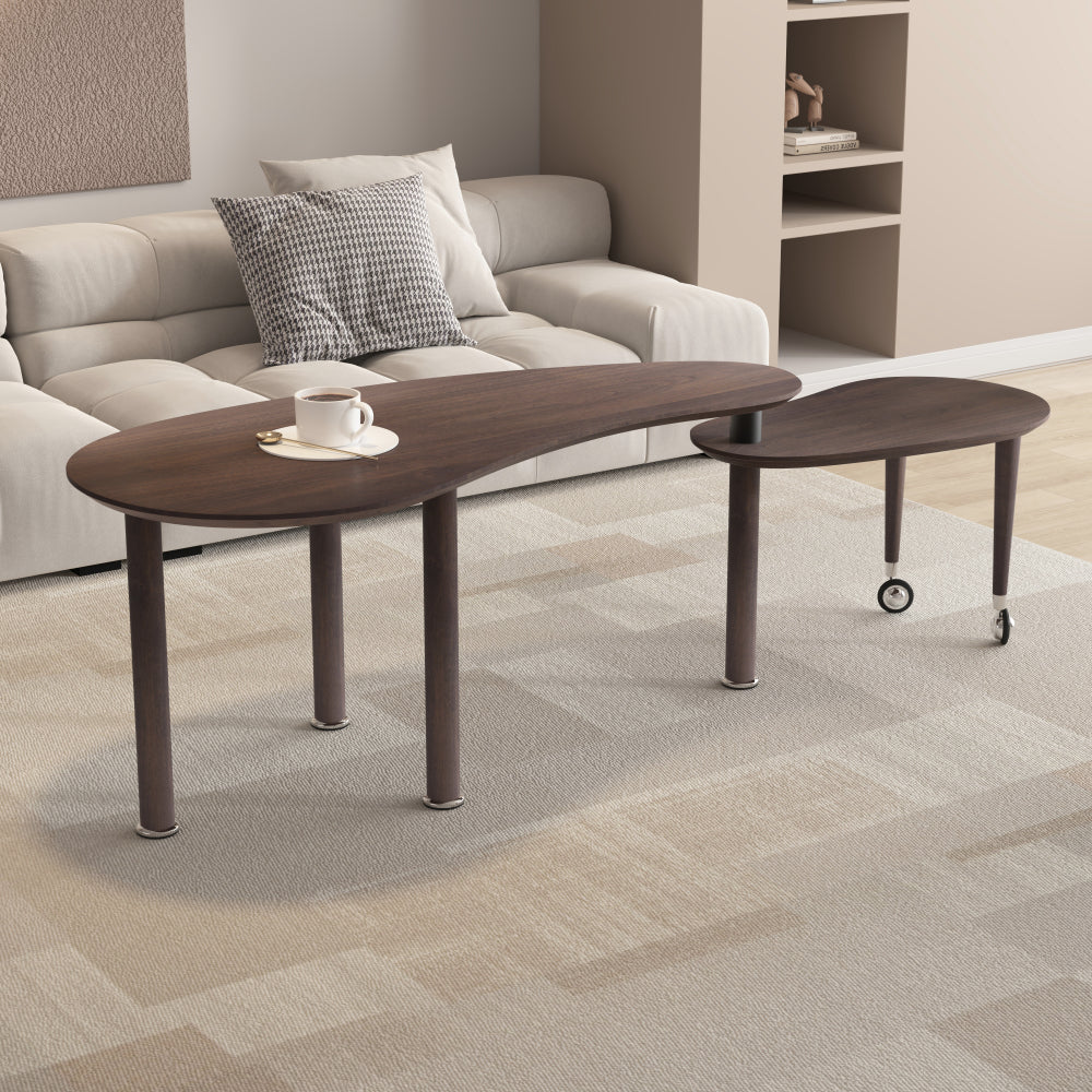 Rotatable Modern Round Wood Coffee Table for Living Room with Easy Assembly