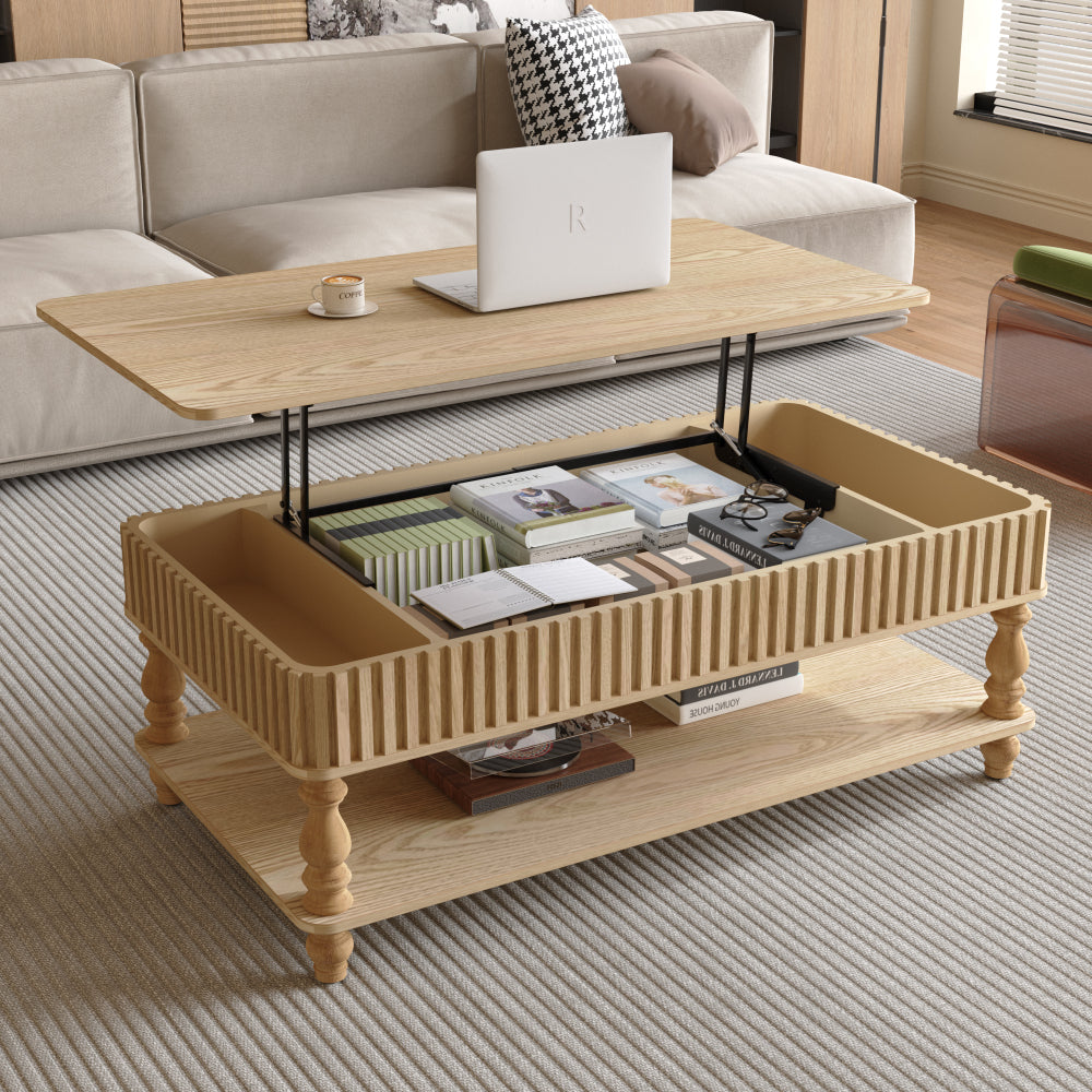 31.5'' Square Fluted Lift-Top Coffee Table with Hidden and Open Storage