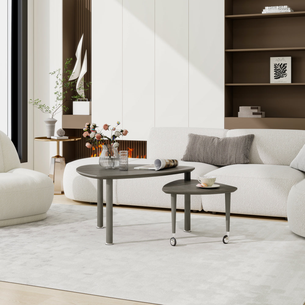 Rotatable Modern Round Wood Coffee Table for Living Room with Easy Assembly