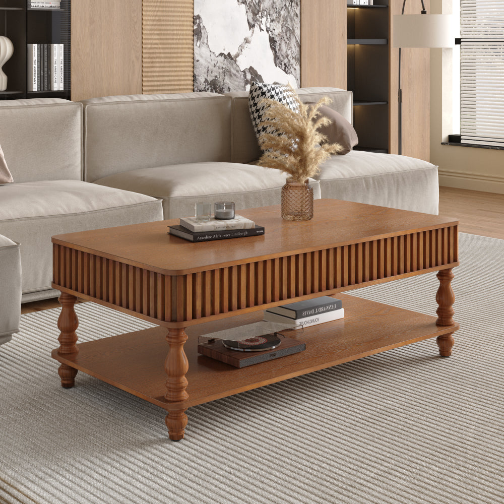 31.5'' Square Fluted Lift-Top Coffee Table with Hidden and Open Storage