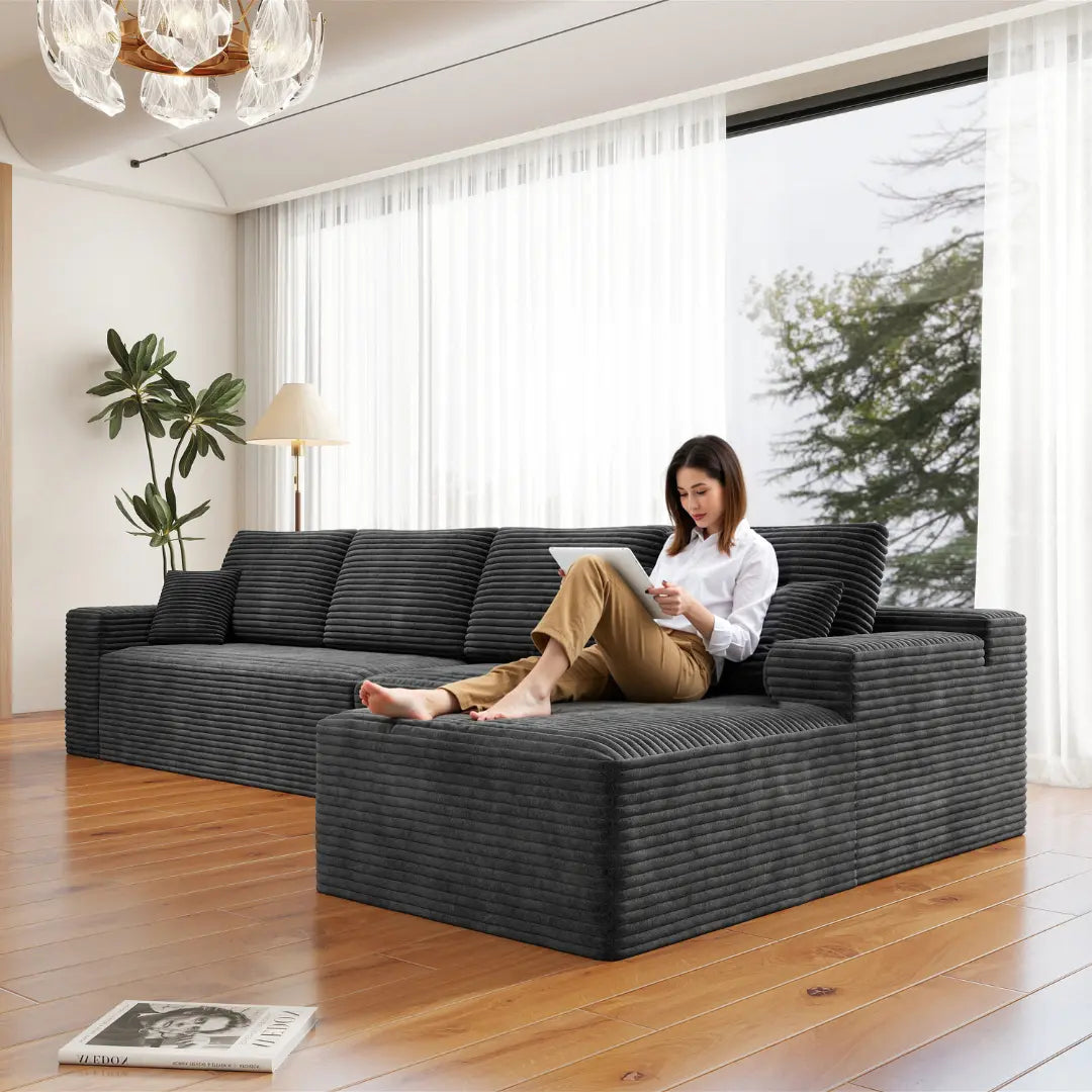 Flexo Corduroy Modular 4-Seat L-Shaped Sectional with Chaise