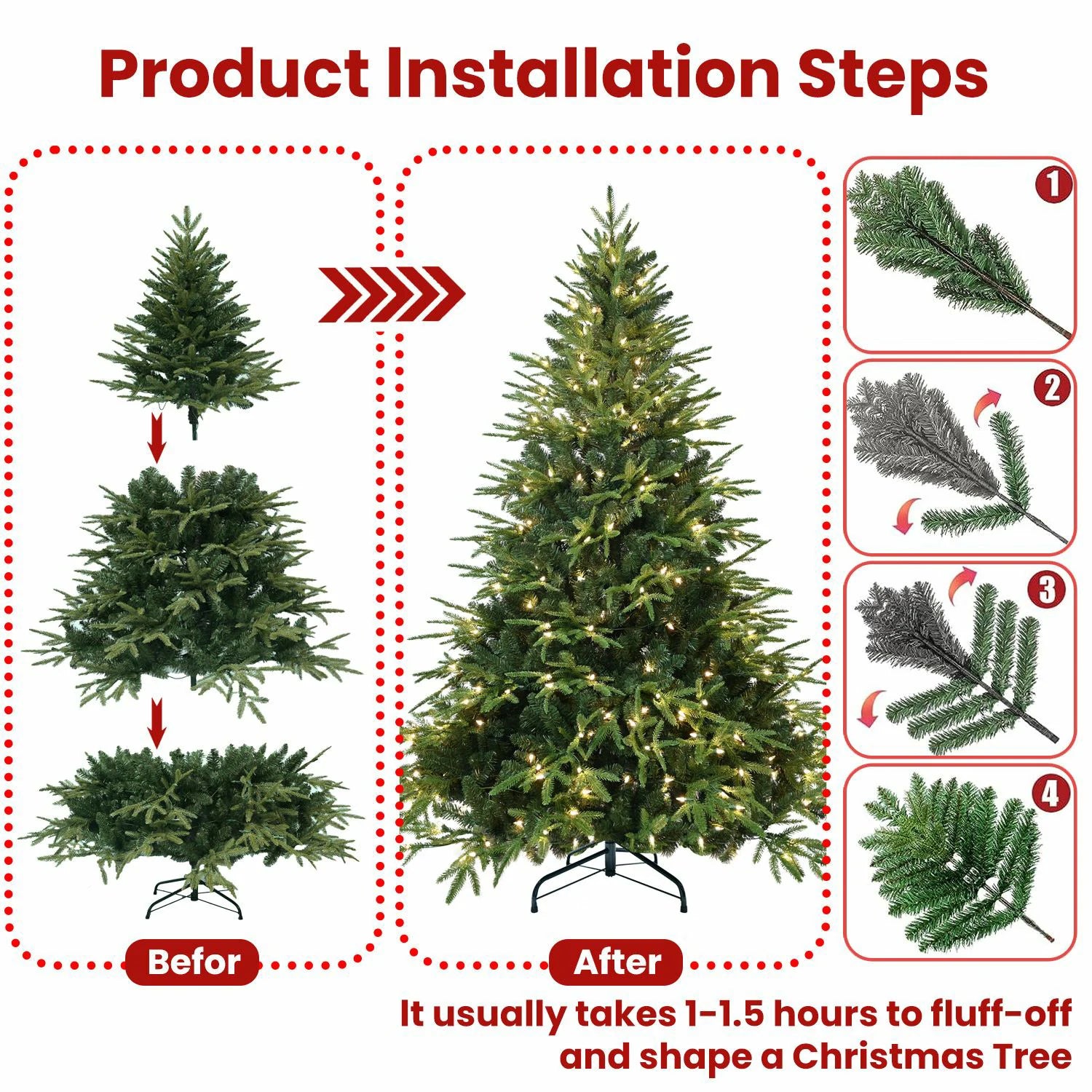 6-7.5 Feet Christmas Tree with 400 Warm White Incandescent Lights