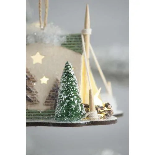 Set of 6 Light Up Cardboard Tent Ornaments with Tree and Star Cutouts