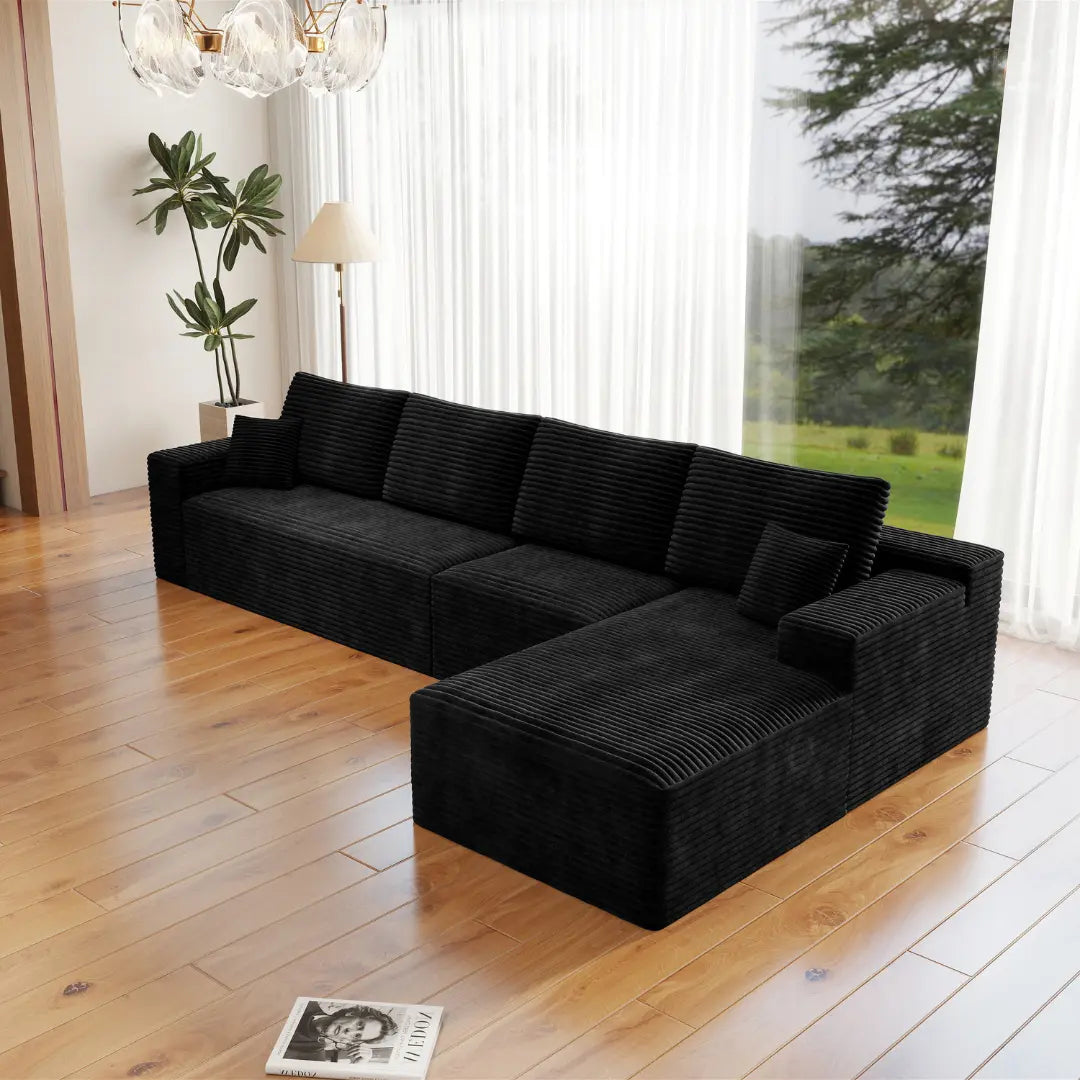 Flexo Corduroy Modular 4-Seat L-Shaped Sectional with Chaise