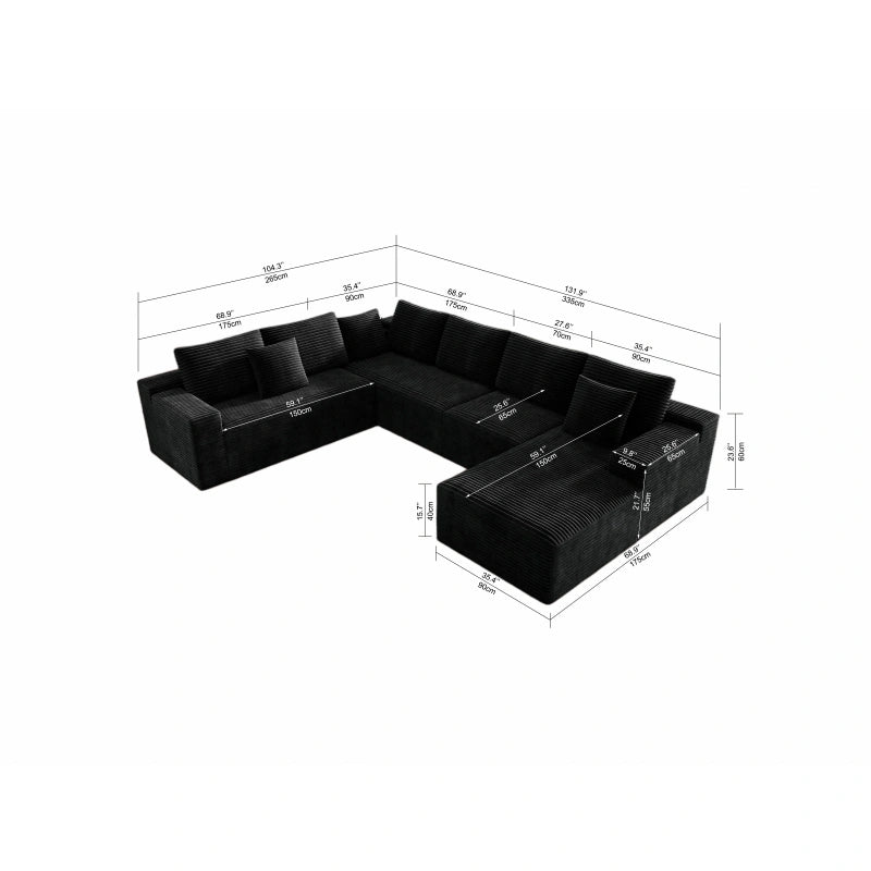 Flexo Corduroy Modular 6-Seat Sectional Couch with Lounge Chaise