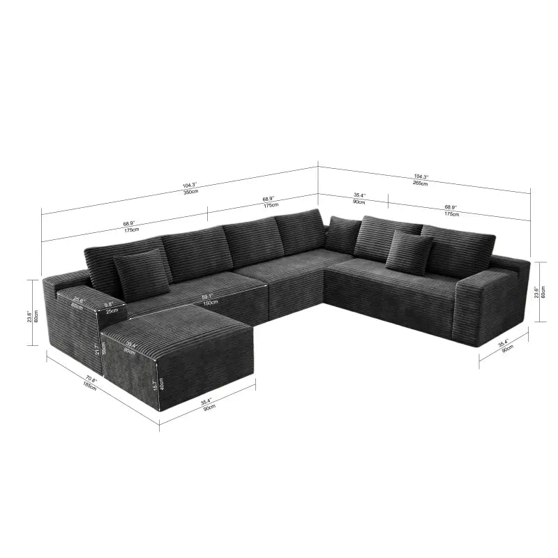 Flexo Corduroy Modular Sectional Couch 6-7 Seat Sofa