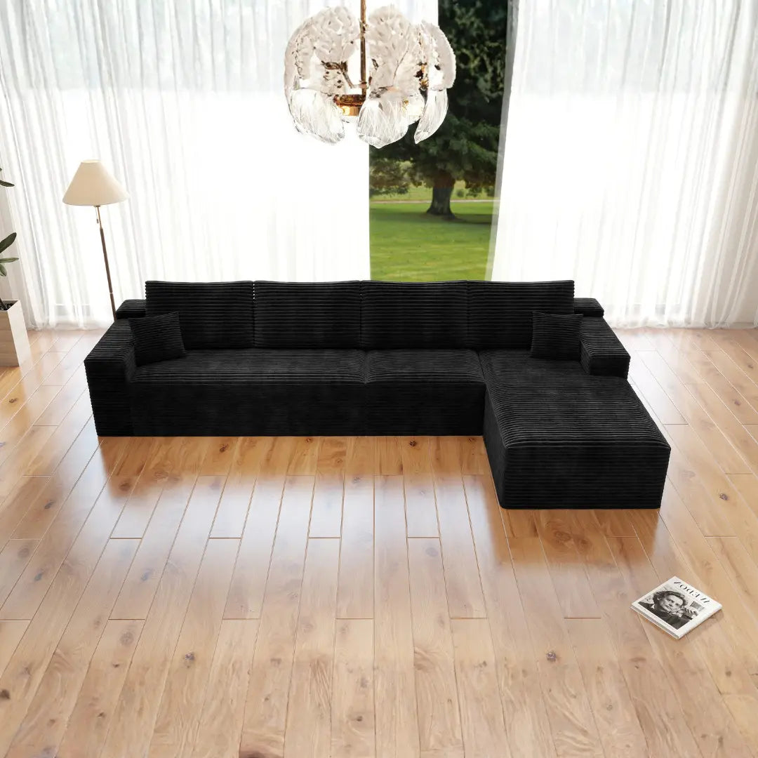 Flexo Corduroy Modular 4-Seat L-Shaped Sectional with Chaise